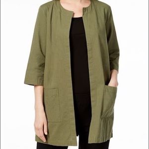 NWOT EILEEN FISHER Open Front Green Linen Top, XS